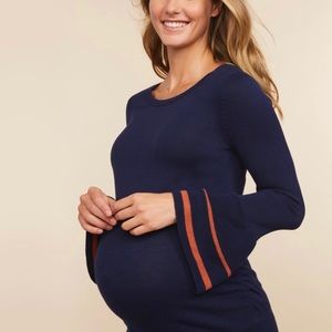 Striped bell sleeve maternity sweater